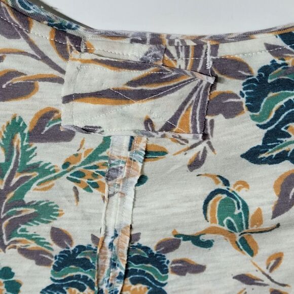 NEW L FREE PEOPLE TAN TEAL GREEN FLORAL LETTUCE LONG SLEEVE TOP LARGE NWT - Picture 5 of 7